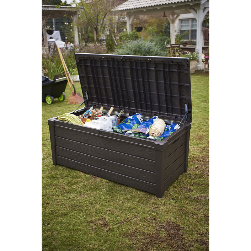 Keter Brightwood Large 120 Gal Weatherproof Resin Deck Box, Brown (Open Box)