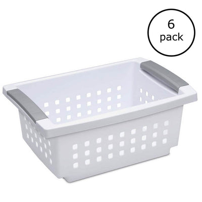 Sterilite 16608006 Small White Stacking Basket with Titanium Accents, 6-Pack