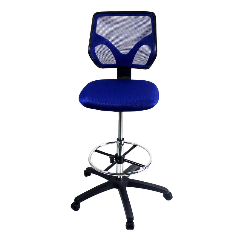 Cool Living Mesh Armless Fixed Upright Adjustable Height Drafting Chair, Blue