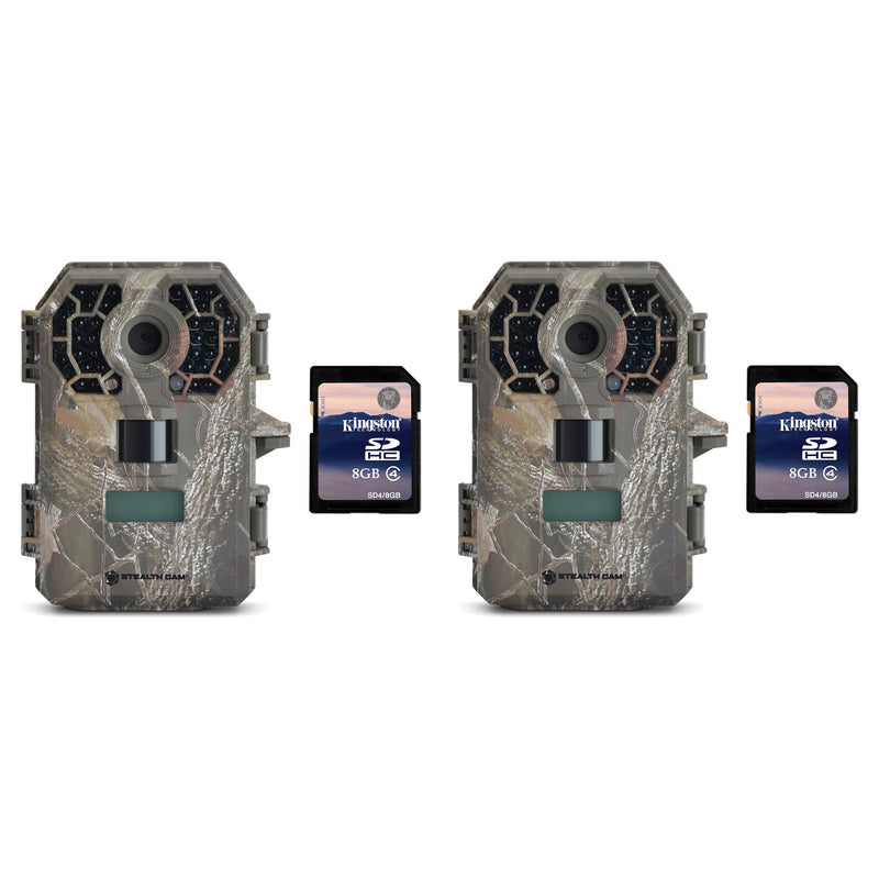 Stealth Cam 10MP Video Infrared Hunting Game Trail Camera, 2 Pack + 8GB SD Cards