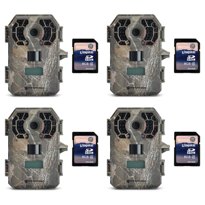 Stealth Cam 10MP Video Infrared Hunting Game Trail Camera, 4 Pack + 8GB SD Cards