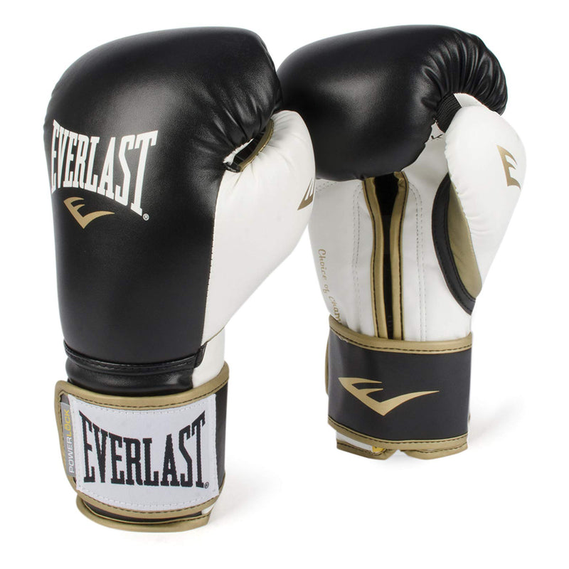 Everlast 14 Ounce Powerlock Hook & Loop Training Gloves, Black/White (Open Box)