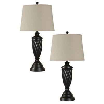 Abode 84 Bronze Metal Linen Shade Living Room Accent Table Lamp Set (2 Lamps)