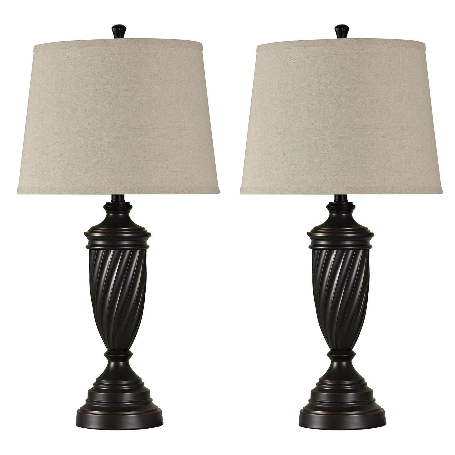 Abode 84 Bronze Metal Linen Shade Living Room Accent Table Lamp Set (2 Lamps)