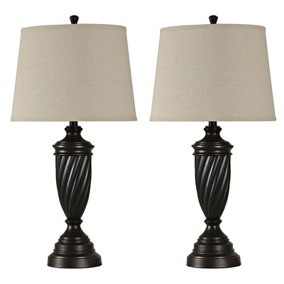 Abode 84 Bronze Metal Linen Shade Living Room Accent Table Lamp Set (2 Lamps)