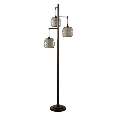 StyleCraft Clifton Lamp Post Floor Lamp w/ Woven Caged Shades, Bronze (Damaged)