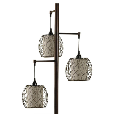 StyleCraft Mid-Modern Lamp Post Bronze Floor Lamp w/ Woven Caged Shades (Used)