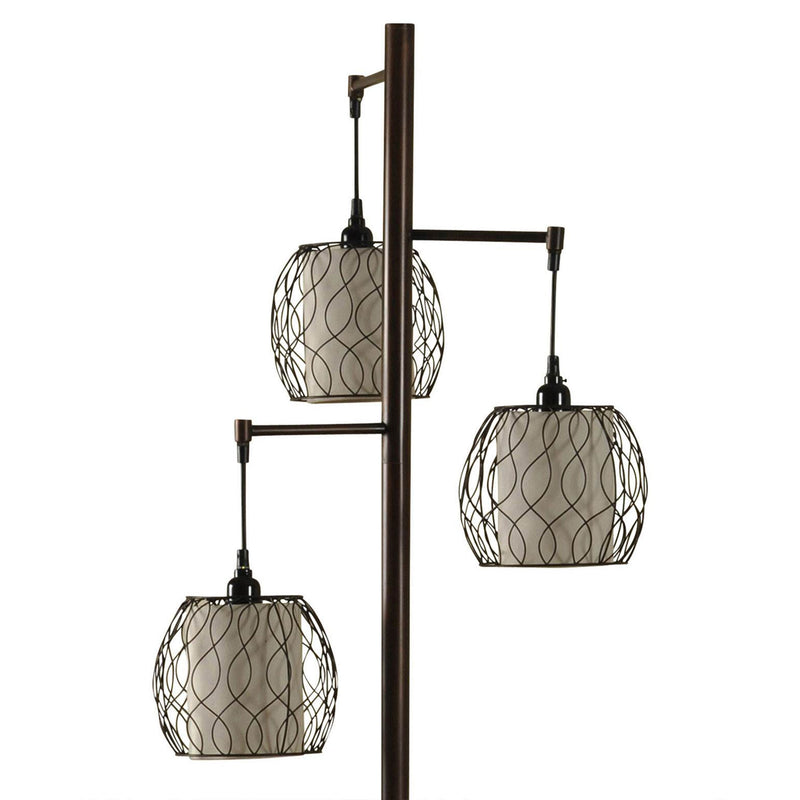 StyleCraft Mid-Modern Lamp Post Bronze Floor Lamp w/ Woven Caged Shades (Used)