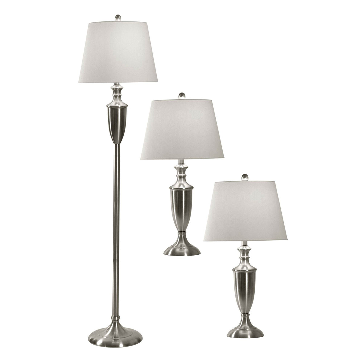 Abode 84 Brushed Steel Modern Table Lamp Pair and Floor Lamp Set | L81030 (Used)
