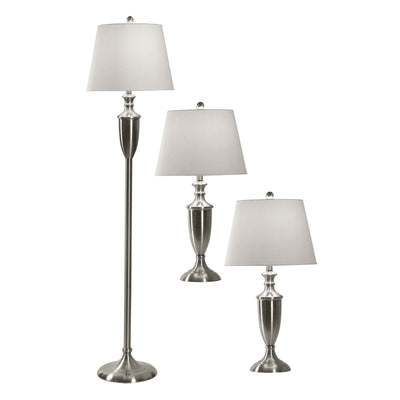 Abode 84 Brushed Steel Modern Table Lamp Pair and Floor Lamp Set | L81030 (Used)