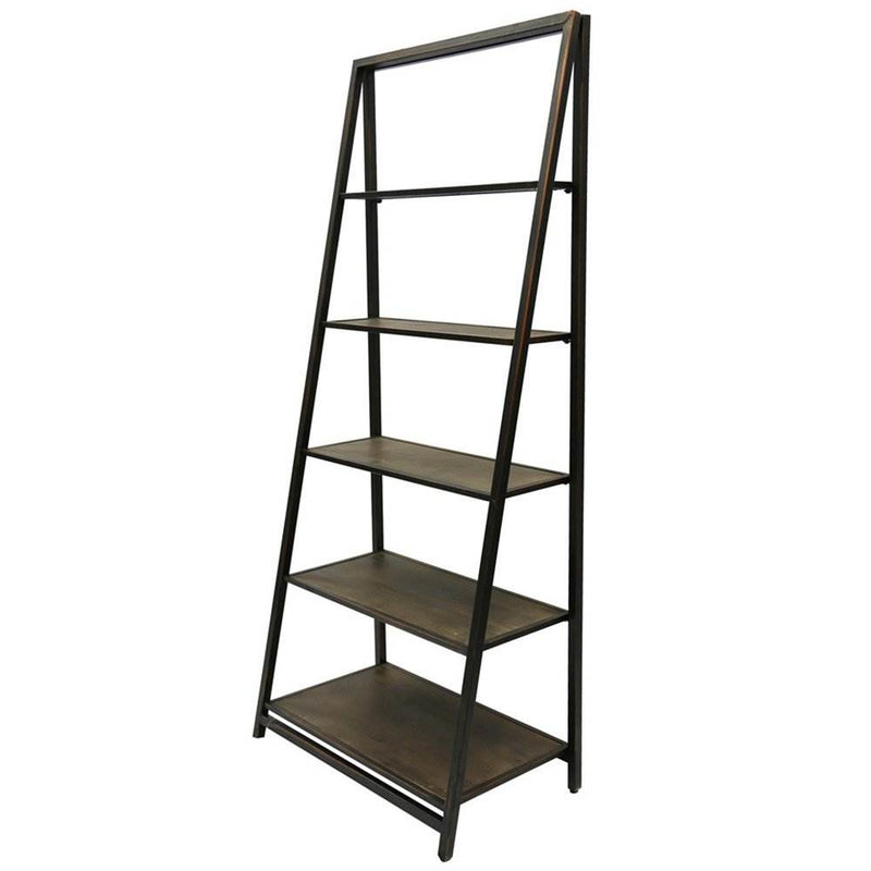 StyleCraft Metal and Wood 5 Tier Leaning Bookcase Home Accent Decorative Shelf
