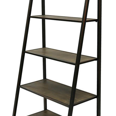StyleCraft Metal and Wood 5 Tier Leaning Bookcase Home Accent Decorative Shelf