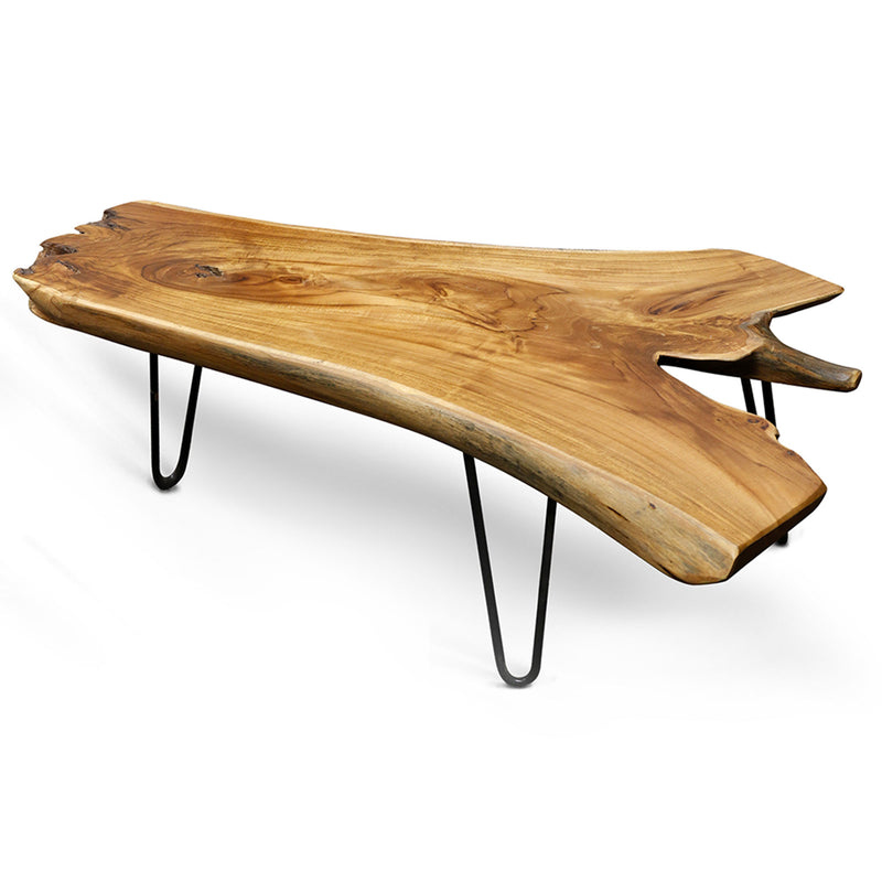 StyleCraft Natural Wood Edge Teak Coffee Cocktail Table w/ Clear Lacquer Finish