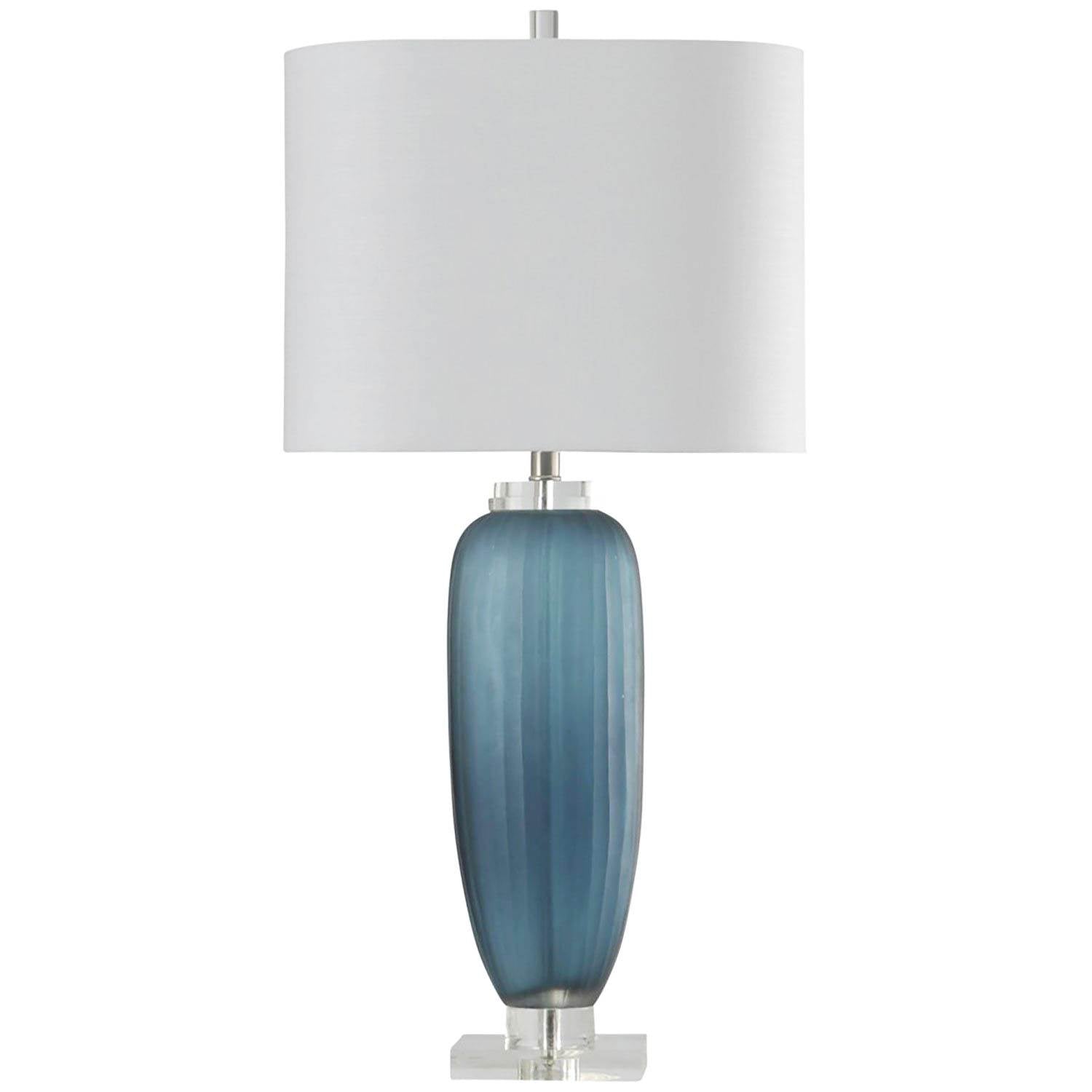 StyleCraft Nicosia Blue Transitional Ribbed Glass and Clear Acrylic Lamp (Used)