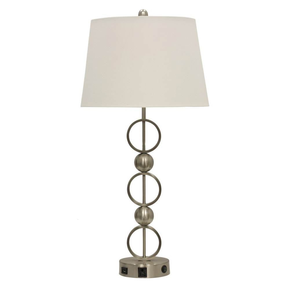 Stylecraft Brushed Steel Metal Table Lamp with Outlet & USB Port (Open Box)