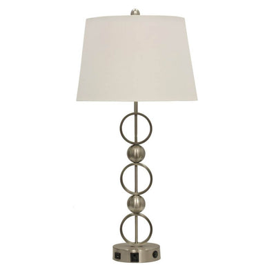 Stylecraft Brushed Steel Metal Table Lamp with Outlet & USB Port (Open Box)