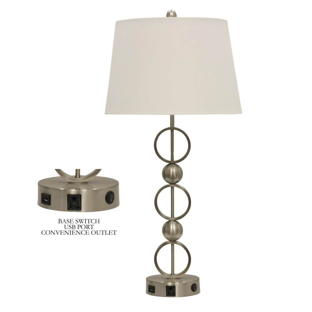 Stylecraft Brushed Steel Metal Table Lamp with Outlet & USB Port (Open Box)