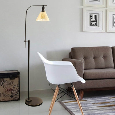 Stylecraft Bronze Adjustable Height Floor Reading Lamp w/ Glass Shade (Open Box)