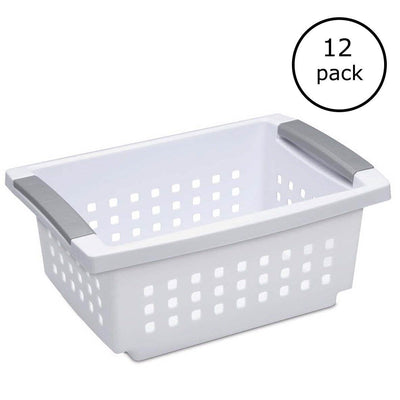 Sterilite Small White Stacking Basket with Titanium Accents (12 Pack) 16608006 - VMInnovations