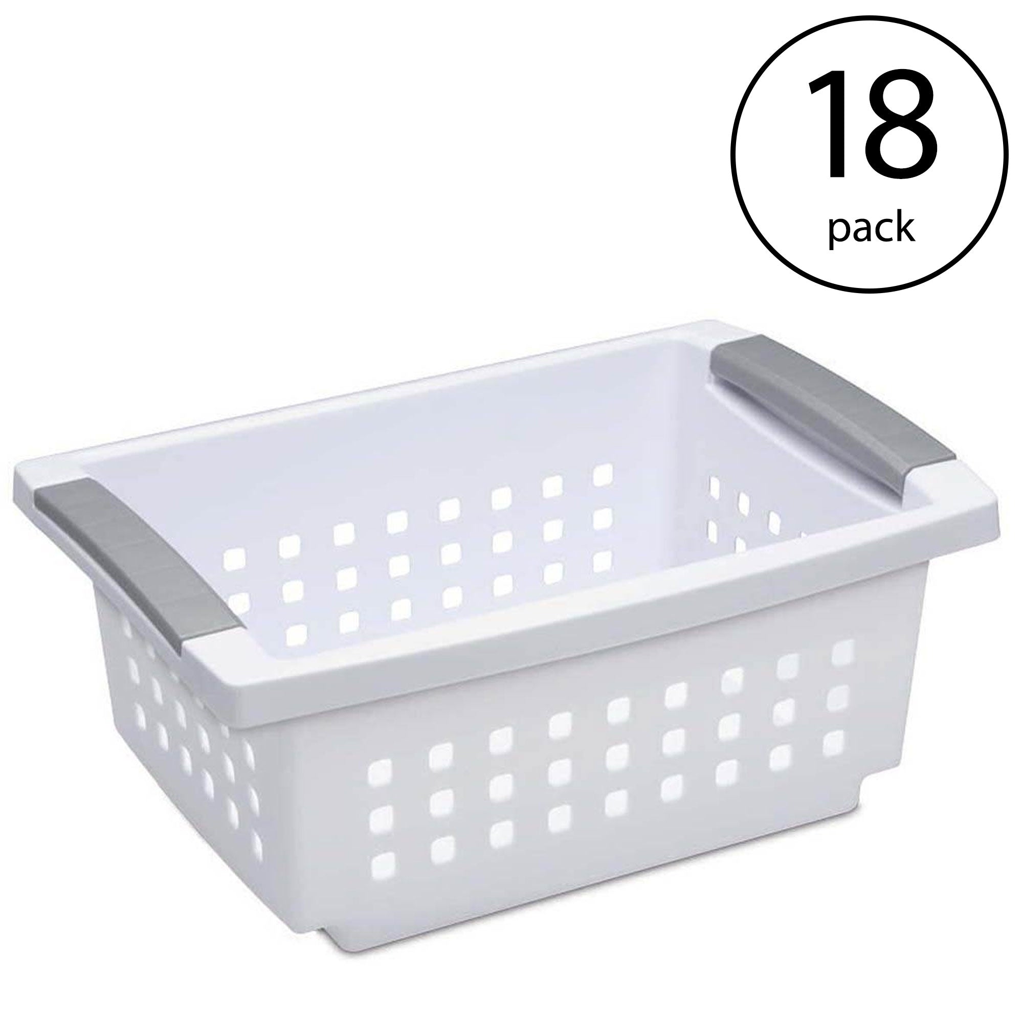 Sterilite Small White Stacking Basket with Titanium Accents (18 Pack) 16608006