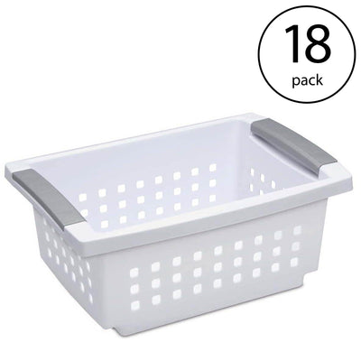 Sterilite Small White Stacking Basket with Titanium Accents (18 Pack) 16608006
