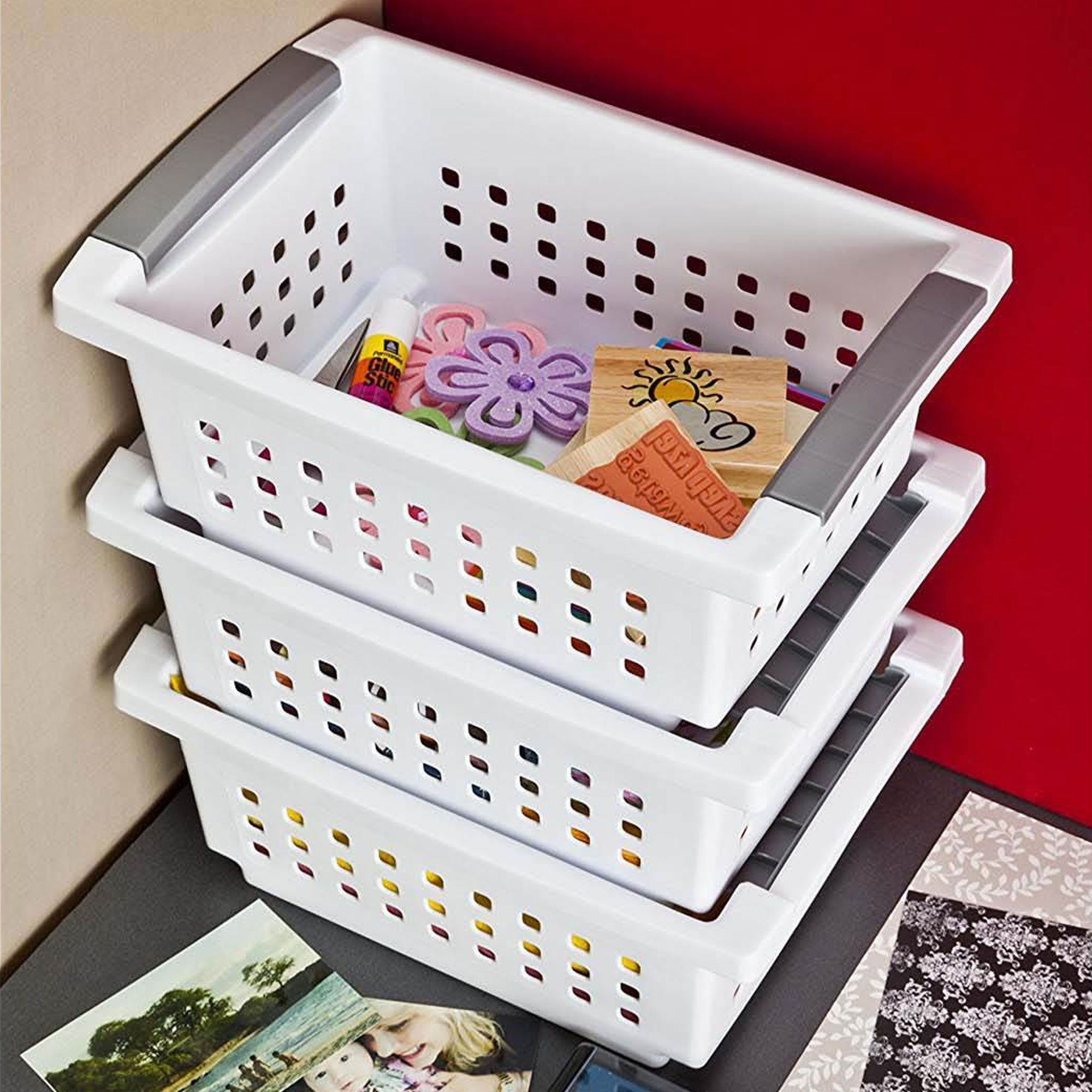 Sterilite Small White Stacking Basket with Titanium Accents (18 Pack) 16608006