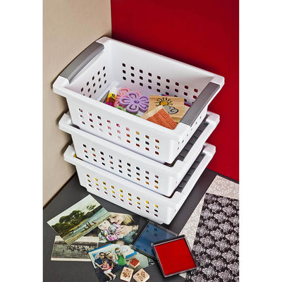 Sterilite Small White Stacking Basket with Titanium Accents (24 Pack) 16608006