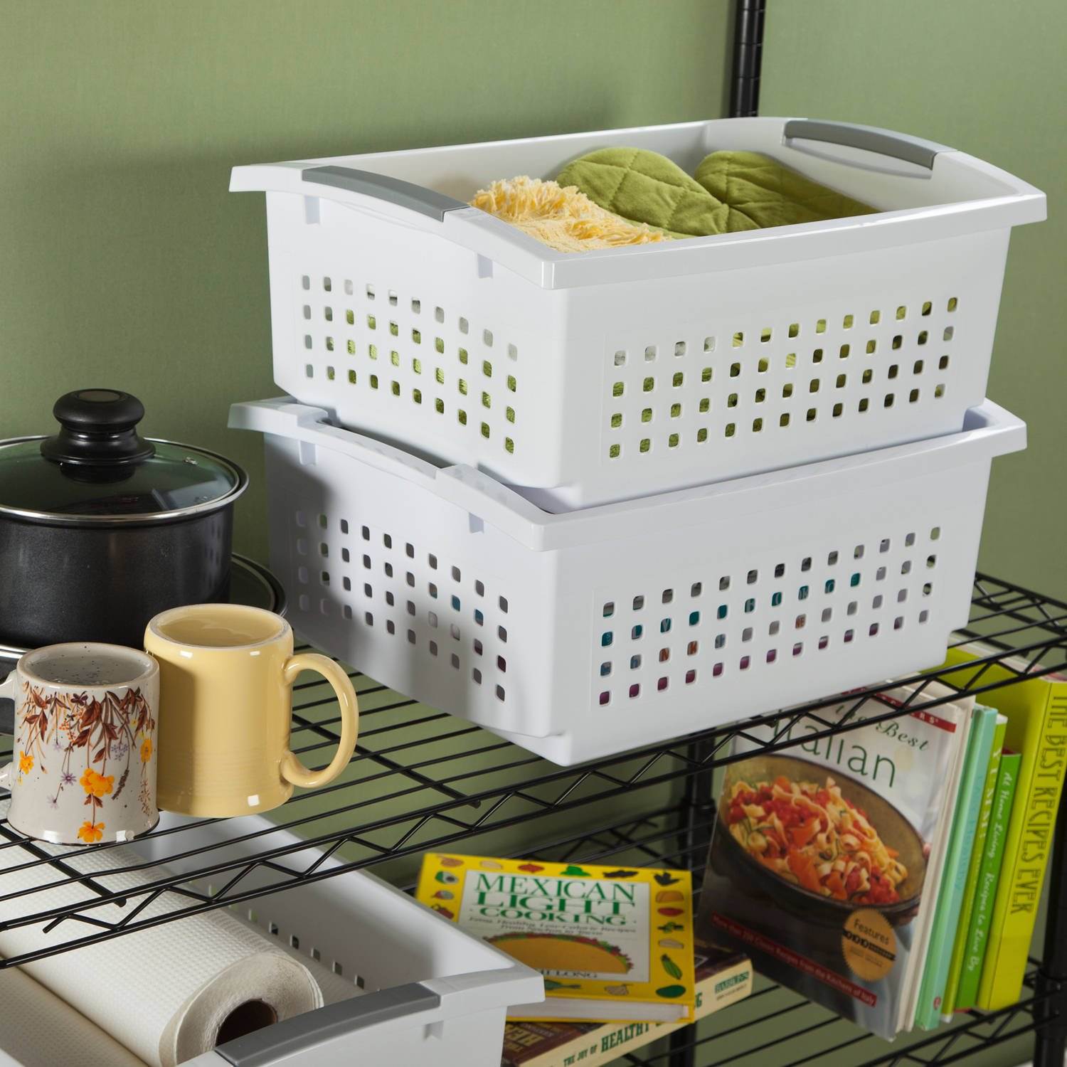 Sterilite Small White Stacking Basket with Titanium Accents (24 Pack) 16608006