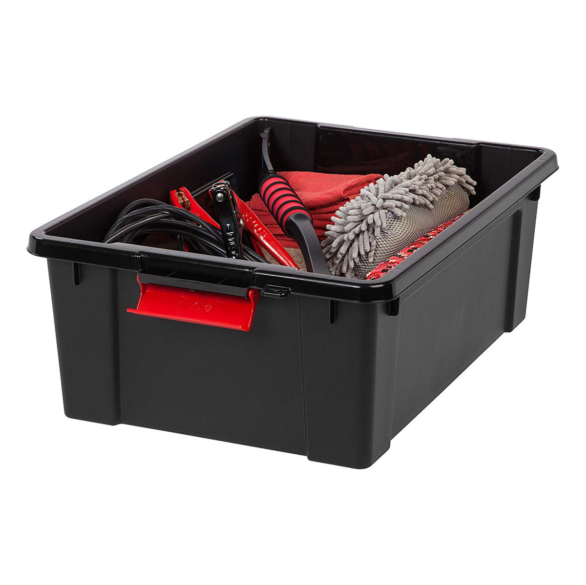 IRIS USA 10 Gallon Hard Plastic Store It All Tote Storage Box, Black (4 Pack)