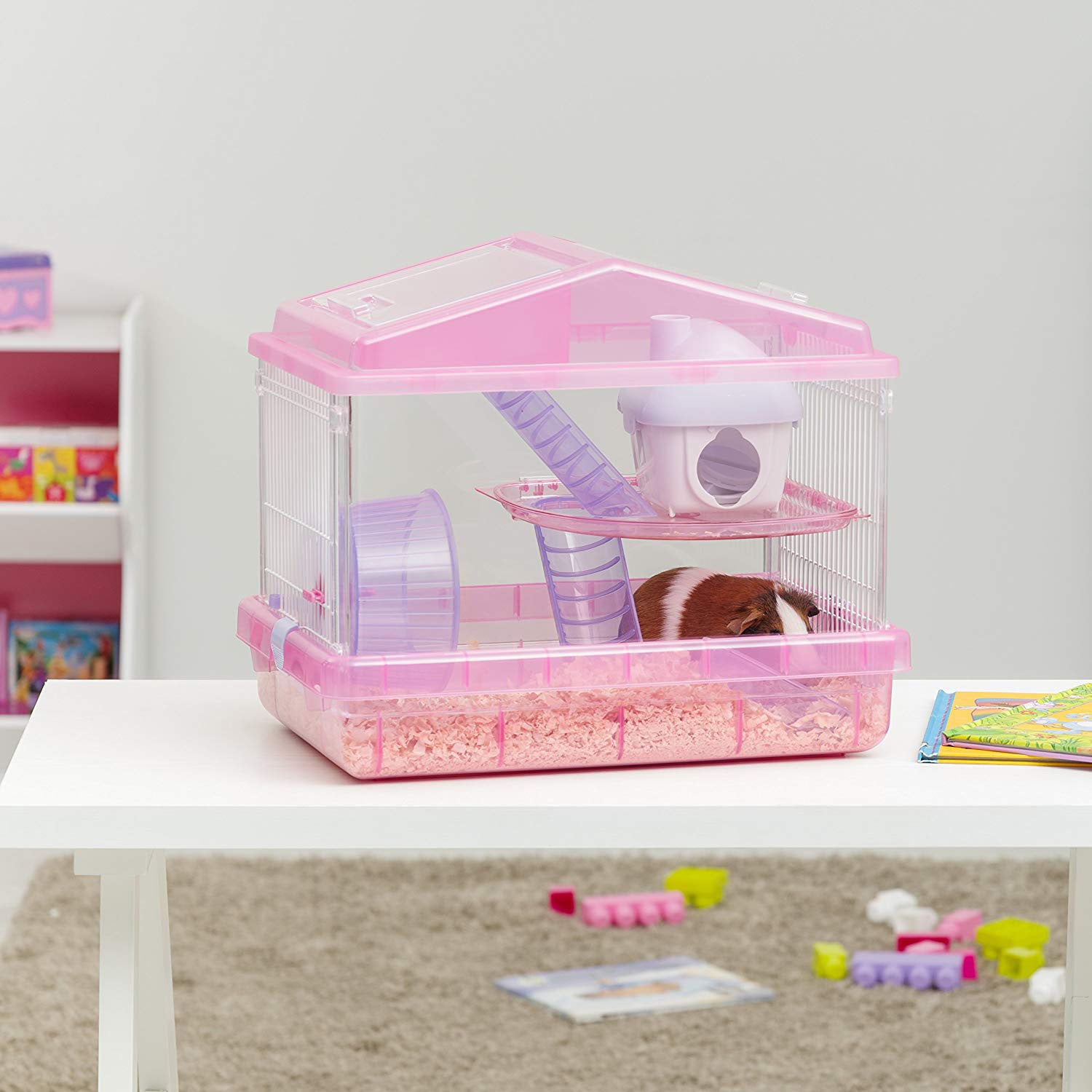 IRIS USA 2-Level See-Through Plastic Hamster Cage with Wheel, Trans Pink (Used)