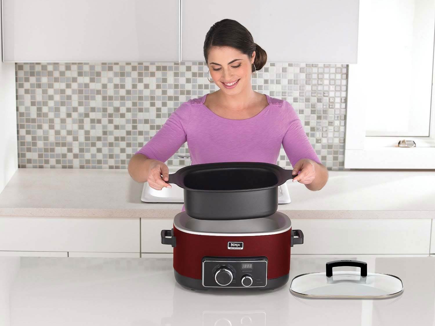 Ninja Refurbished 6 Quart 3-in-1 Multi-System Slow Cooker, Red (For Parts)