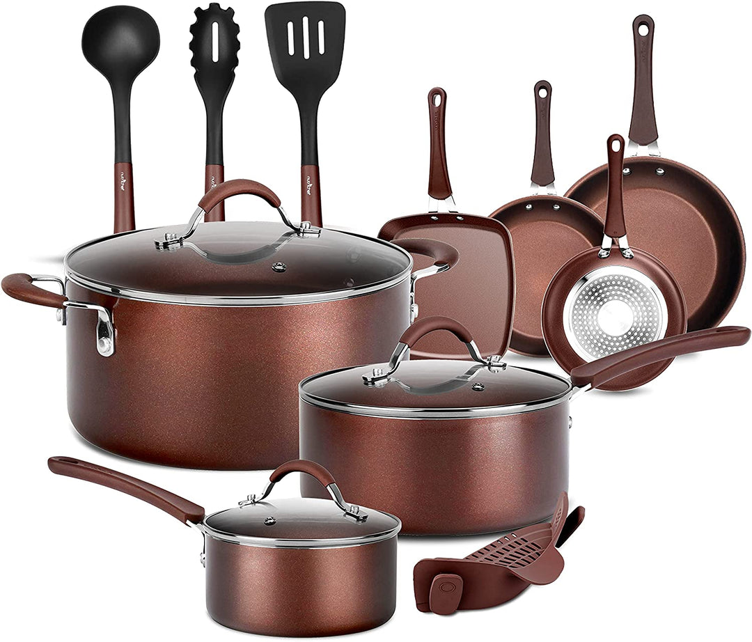 NutriChef Nonstick Cooking Cookware Pots and Pans, 14 Piece Set, AGold (Used) - VMInnovations