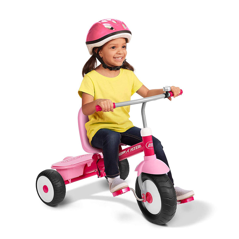 Radio Flyer Deluxe Steer & Stroll Kids Tricycle, Toddler Trike for Age 2-5, Pink