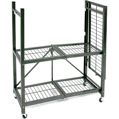 Origami R3 Foldable 3-Tiered Shelf Storage Rack & Wheels, Pewter (4 Pack)