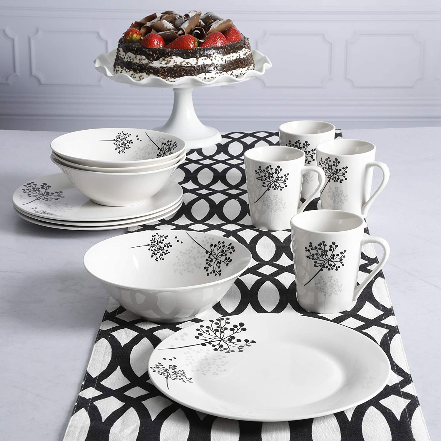 Gibson Netherwood 12 Pc Glaze Dinnerware Plates, Bowls, and Mugs, White (3 Pack)