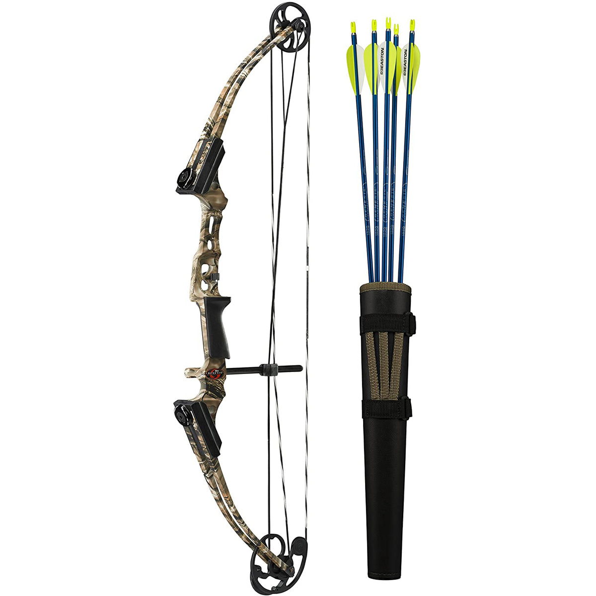 Genesis Mini, Youth Compound Archery Set with Arrows and Quiver, Right Hand,Camo