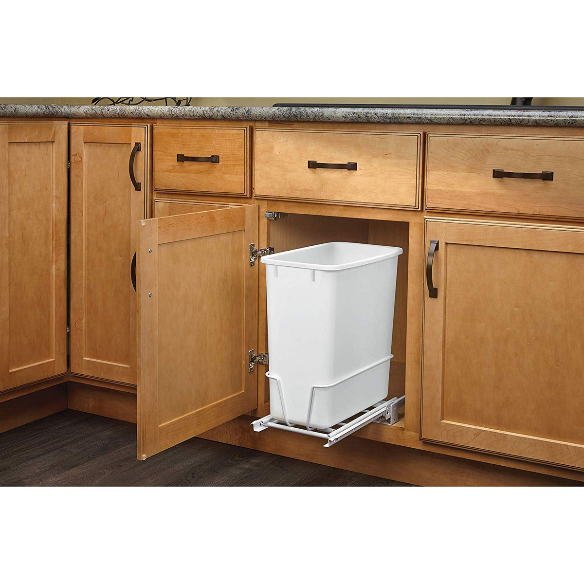 Rev-A-Shelf RV-814PB 20 Qt Pull-Out Waste Container Trash Can, White (Open Box)