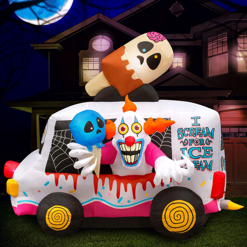 Holidayana 8 Ft Tall Inflatable Light Up Halloween Clown Truck (Open Box)