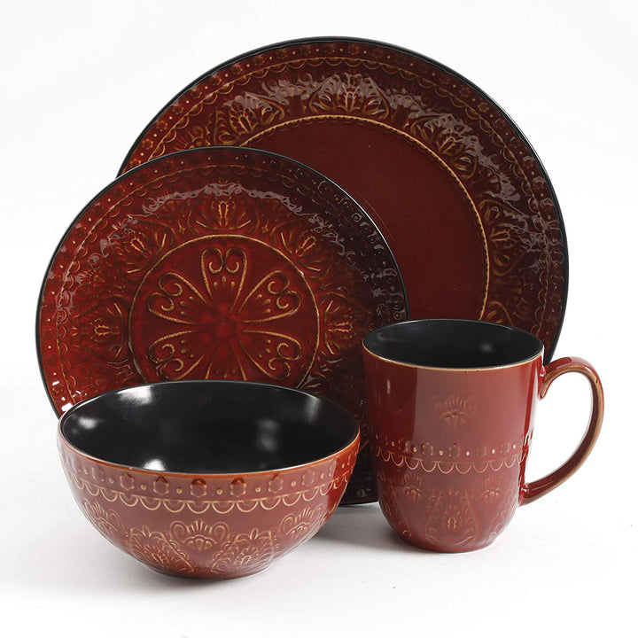 Gibson Elite Milanto Durable Stoneware Glazed, 16-Piece Set, Red (Open Box)