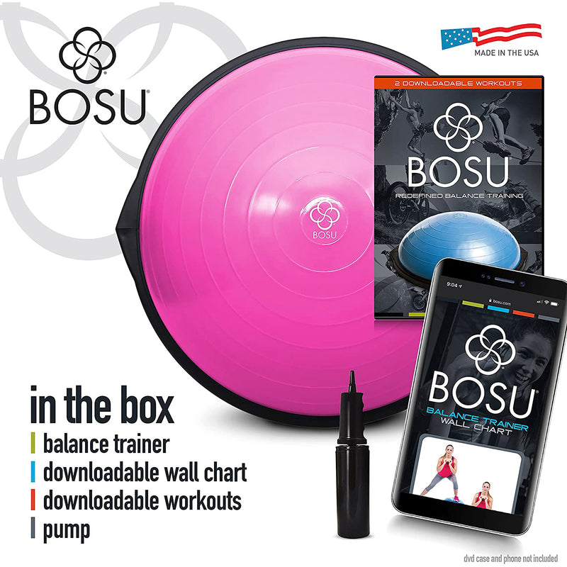 Bosu Home Multi Functional Home Gym 25 Inch Balance Strength Trainer Ball, Pink