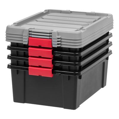 IRIS USA 10 Gallon Hard Plastic Store It All Tote Storage Box, Black (4 Pack)