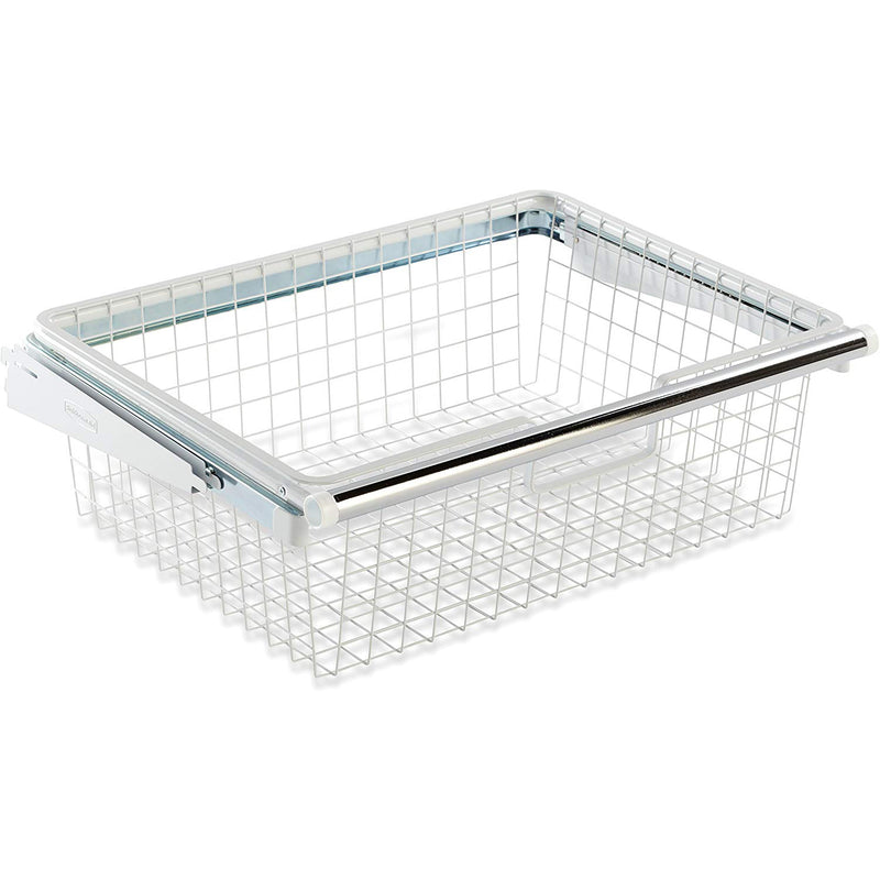 Rubbermaid Metal Wire Sliding Storage Basket for Closet Organizer Kits, White