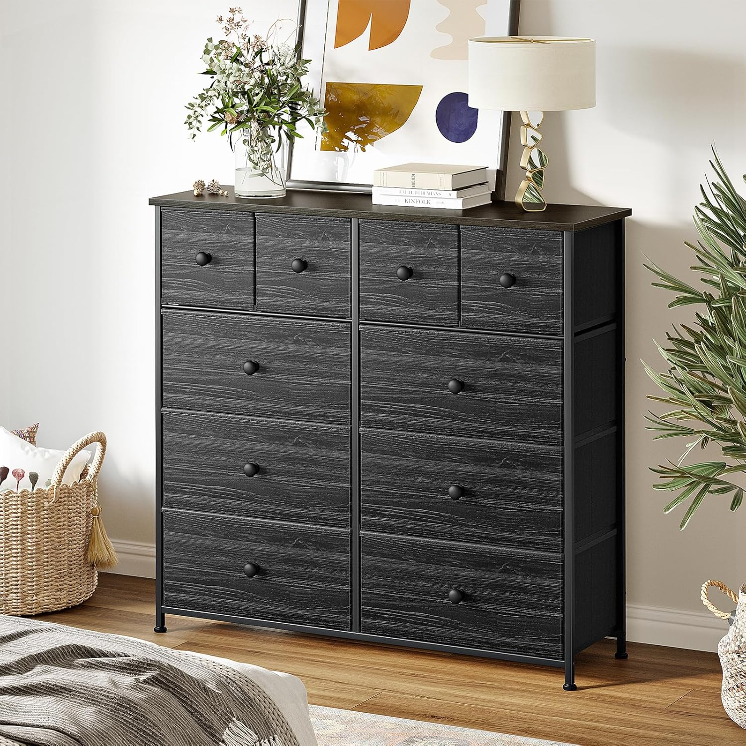 REAHOME 10 Drawer Dresser for Bedroom Faux Leather Chest of Drawers Fabric Dresser with Wooden Top Storage Organizer Unit for Living Room Hallway Entryway Closets (Leather White) - VMInnovations