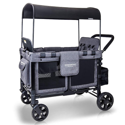 WONDERFOLD 4 Person Folding Push Stroller Wagon w/ Canopy, Gray (Open Box)