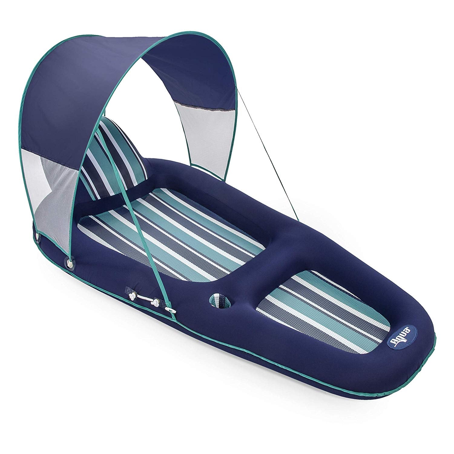 Aqua Oversized Inflatable Pool Lounger Float with Sunshade Canopy, Blue (Used) - VMInnovations