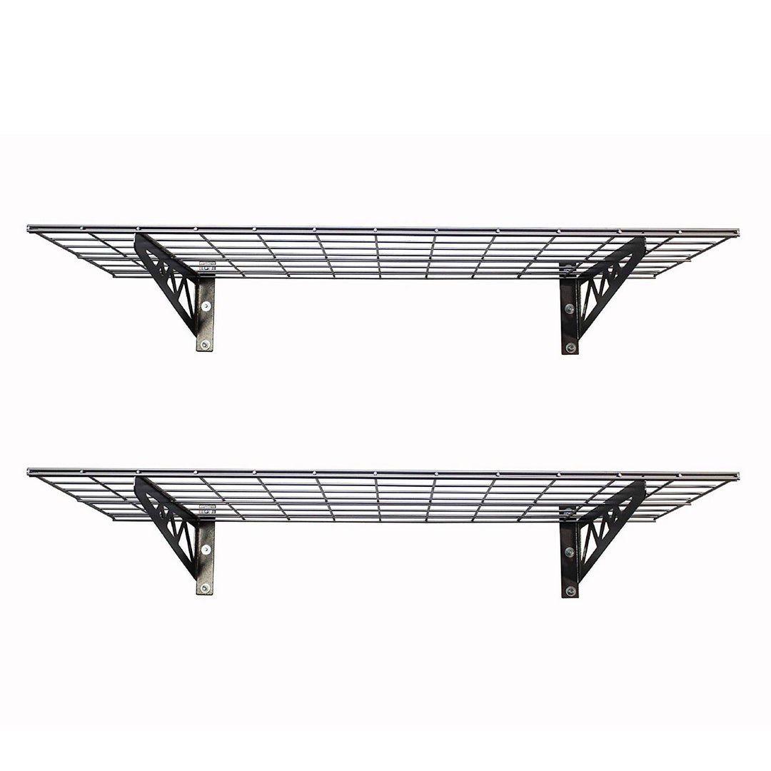 SafeRacks 18 x 48 Inch Garage Wall Shelf Two-Pack with Bike Tire Hooks, Gray