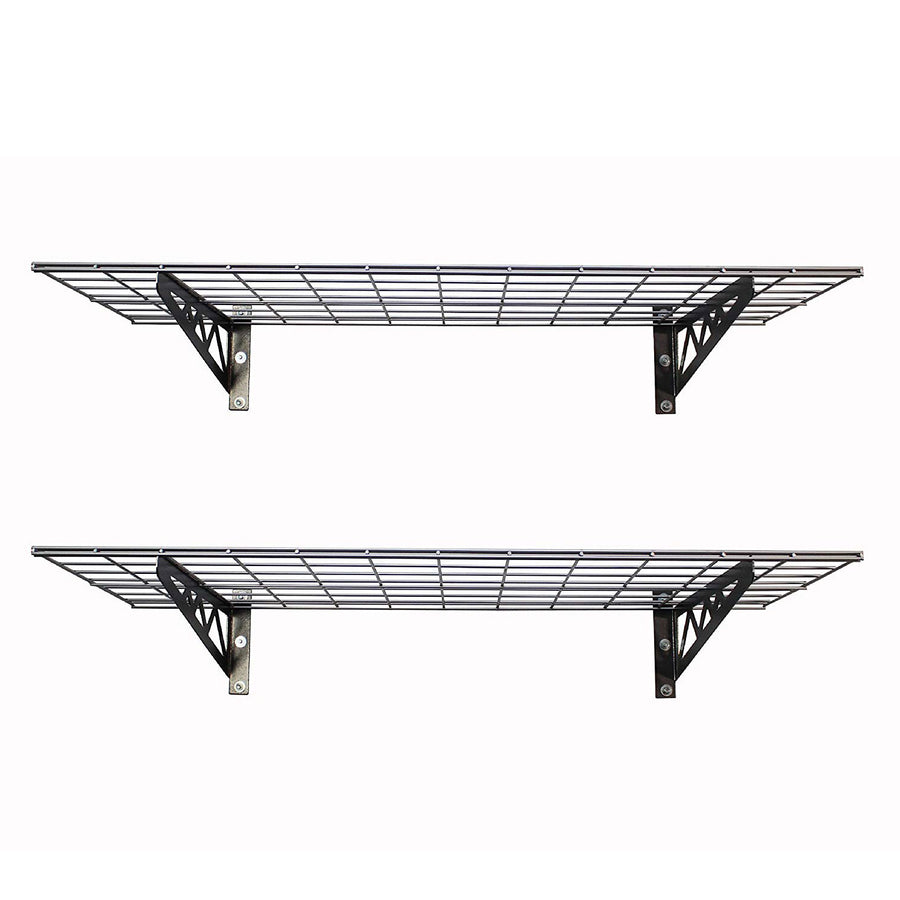 SafeRacks 18 x 48 Inch Garage Wall Shelf Two-Pack with Bike Tire Hooks, Gray - VMInnovations