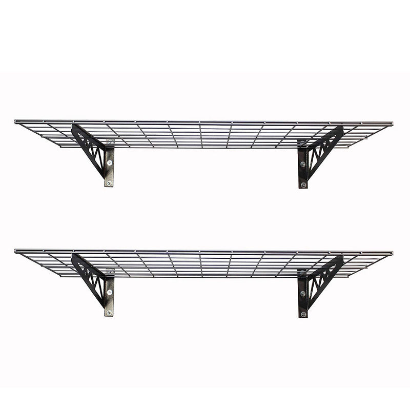 SafeRacks 18 x 48 Inch Garage Wall Shelf Two-Pack with Bike Tire Hooks, Gray