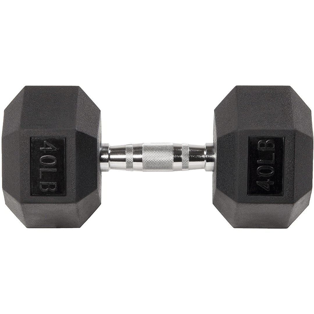 Sporzon! Rubber Encased Hexagon 40LB Single Metal Handheld Dumbbell Weight(Used)