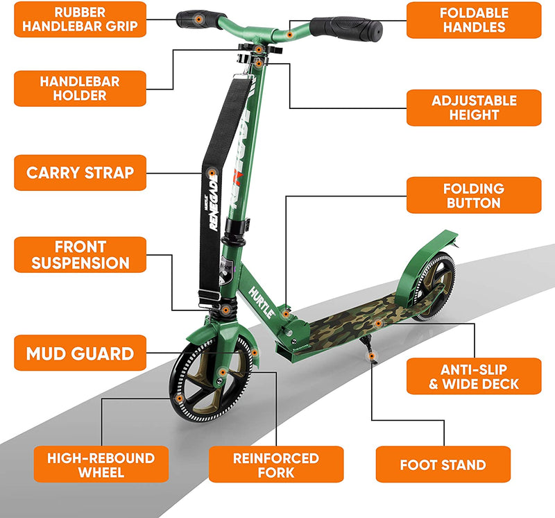 Hurtle Renegade Foldable Teen and Adult Commuter Kick Scooter, Camo (Open Box)